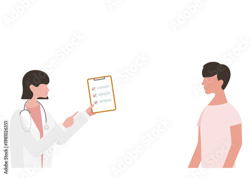 男性にチェックリストの説明をする女医のベクターイラスト素材
