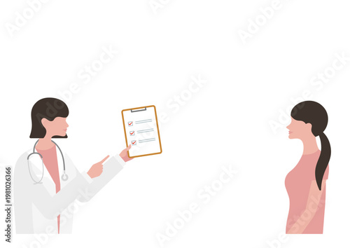 女性にチェックリストの説明をする女医のベクターイラスト素材
