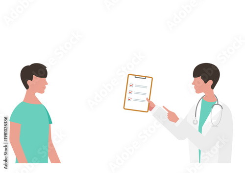男性にチェックリストの説明をする医師のベクターイラスト素材