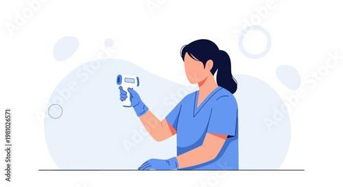 Nurse checking temperature with infrared thermometer, medical checkup, healthcare concept