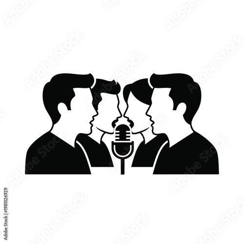 Podcast Icon with Four People and Microphone.