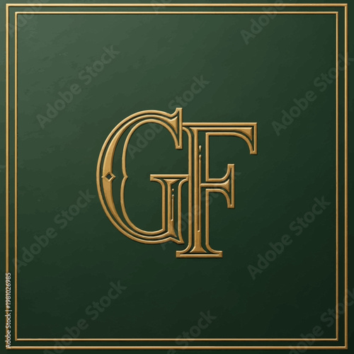 Elegant Gold Monogram GF Logo on Dark Green Textured Background