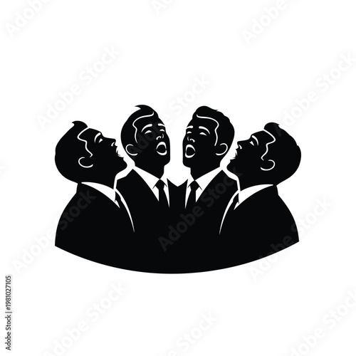 Silhouette of Four Men Singing in Harmony.
