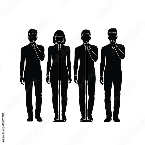 Silhouette of Four Singers Performing on Stage.