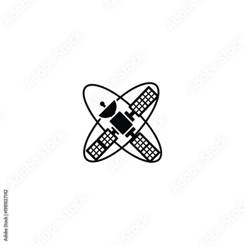 Stylized Satellite Icon with Solar Panels and Antenna.