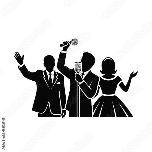 Vintage Singers Performing on Stage Silhouette.