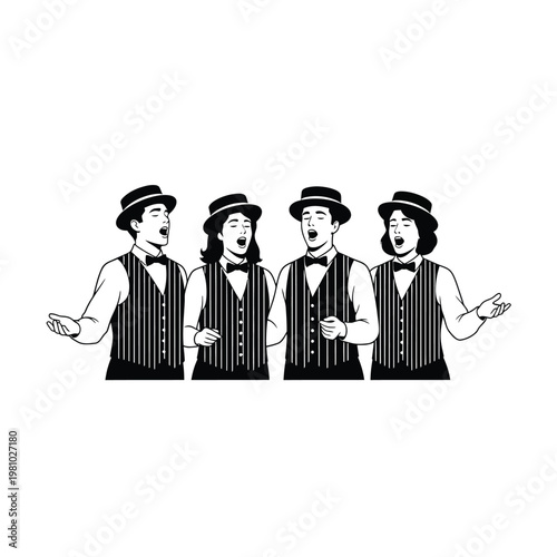 Vintage Quartet Singing Performance Illustration.