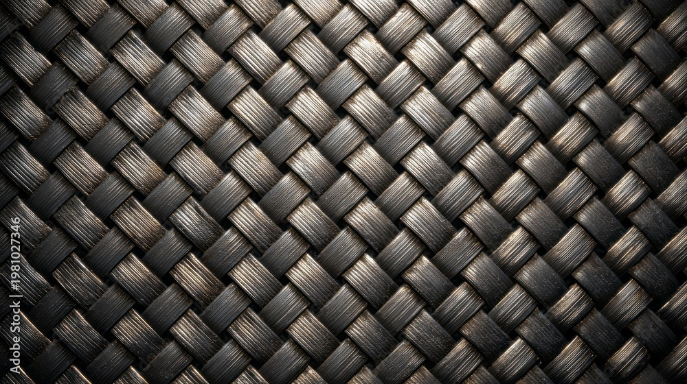 Fototapeta premium Intricate metallic braid pattern displays a dark woven texture under dramatic lighting