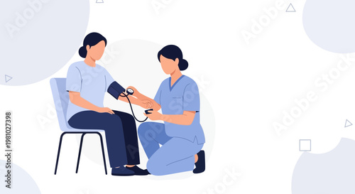 Nurse checking patient's blood pressure, medical check-up, healthcare concept