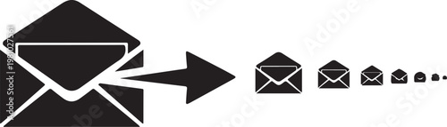 Black envelope in decreasing size with white outline on white background