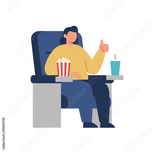 Person Sitting in Chair with Popcorn and Drink.