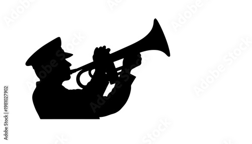 Silhouette of a soldier playing a bugle in celebration of Victory Day  