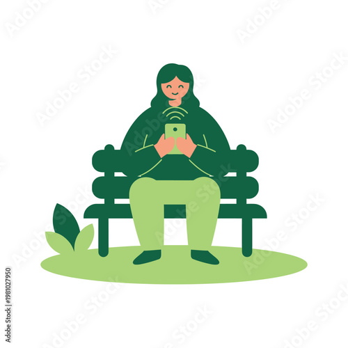 Person Sitting on Park Bench Using Phone.