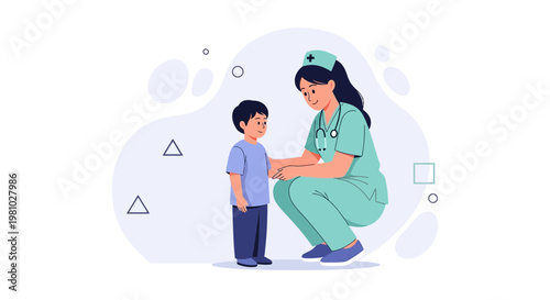 Nurse comforting child, healthcare, medical care, doctor, pediatrician, pediatric clinic