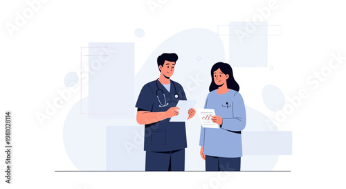 Doctor consulting patient, discussing medical results, healthcare concept illustration