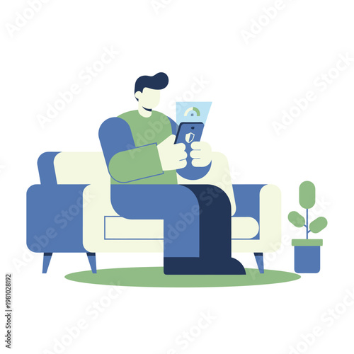 Person Sitting on Sofa Using Tablet in Living Room.