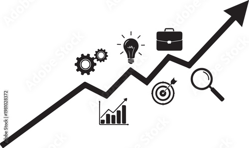 Black line graph with business arrow business briefcase