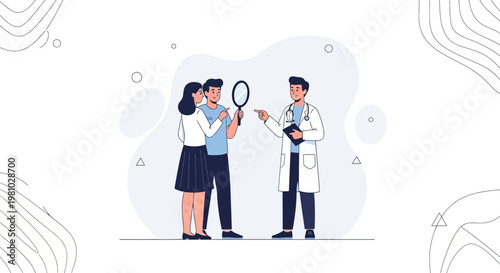 Doctor Consults Couple About Skin Care and Appearance with Mirror