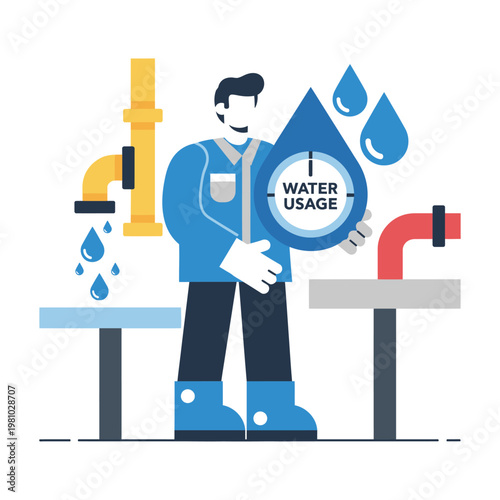 Plumber Fixing Water Leak Illustration In Progress.