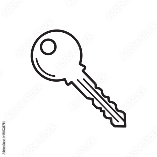 A simple line drawing of a key on a white background
