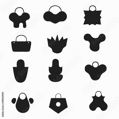 A collection of black and white silhouette icons for various design purposes.