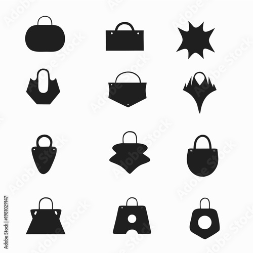 Set of black and white silhouette icons for different design needs.