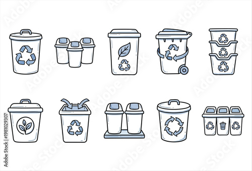 Hand Drawn Recycle Bin Icon Set – Eco Friendly Waste & Recycling Symbols