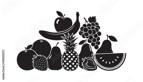 Assorted Fresh Fruits Silhouette Against White Background