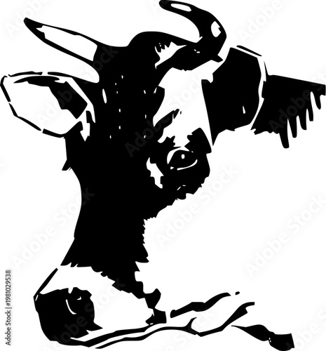cow head silhouette vector stencil art of farm animal with horns