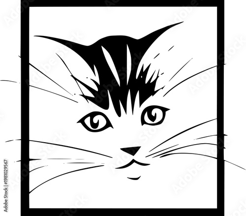 cat face vector illustration in square frame minimalist pet portrait