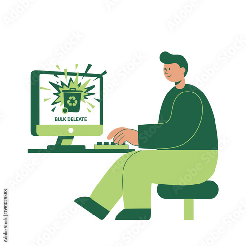 Person Using Computer At Desk With Cracked Screen.