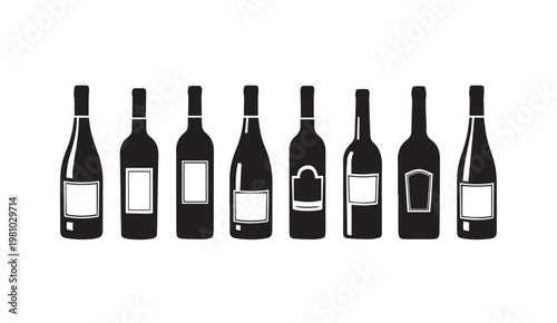Assorted wine bottles in a minimalist silhouette against a white backdrop