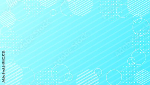 水色グラデーションのメンフィス背景 斜めストライプとドットのポップデジタルデザイン 横長 16対9