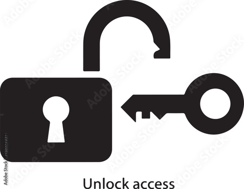 Black padlock with key and unlock access text