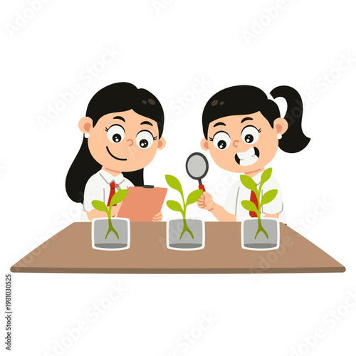 School Girls Doing Plant Growth Science Experiment