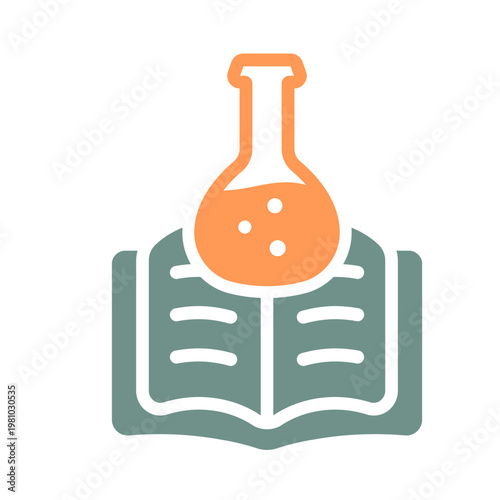Science Education Icon with Book and Chemistry Flask