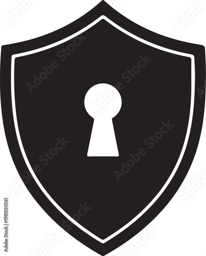 Black shield with white keyhole and outline security