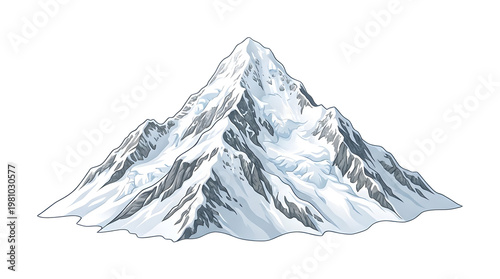 Snow Capped Mountain Peak Isolated, vector illustration of mountain