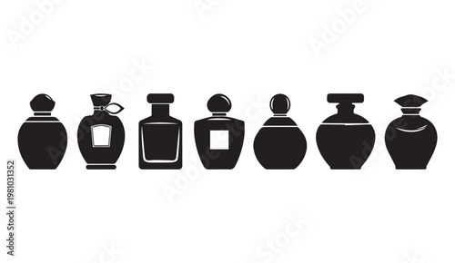 Collection of Perfume Bottles in Silhouette Against White Background