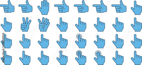Hand gesture icons, blue hand signs, thumbs up symbols, gesture set, vector graphics