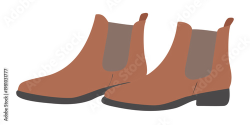 A pair of stylized orange brown ankle boots isolated on black