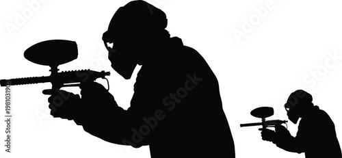 Bild auf Leinwand Paintball, silhouette, black, vector icons, sport, games, illustration, two play