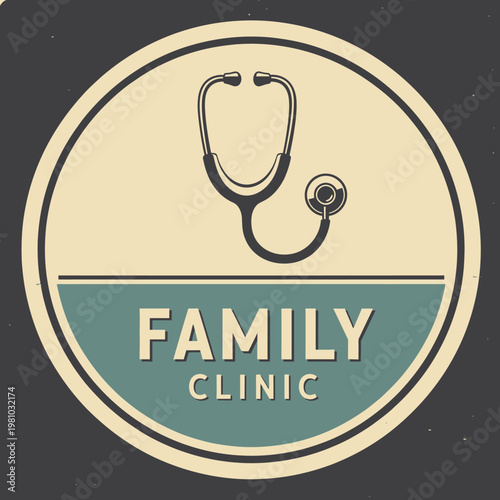 Stethoscope and Family Clinic Emblem on Pale Yellow Background
