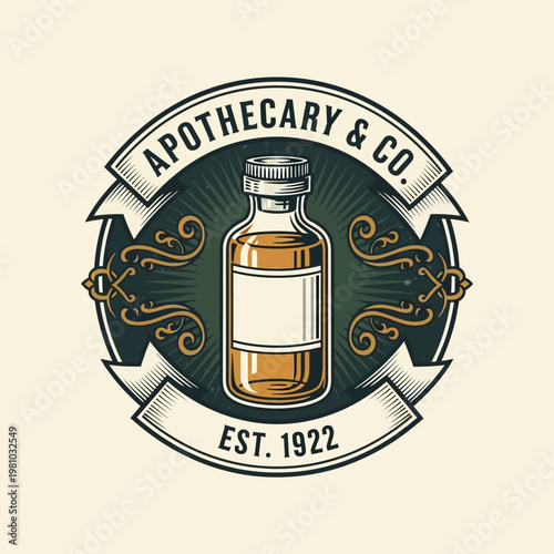 Vintage Style Vitality Health Wellness Co Logo with Heart, Caduceus, and Medical Cross on a Light Beige Background