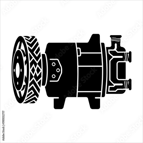 Solid Black Silhouette Detailed Auto AC Compressor Vector Icon 