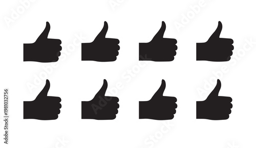 Eight Silhouette Thumbs Up Gestures in a Grid Pattern on White Background