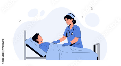Nurse Caring for Patient in Hospital Bed, Medical Healthcare Concept