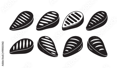 Grilled Steak Icons with Grill Marks on White Background