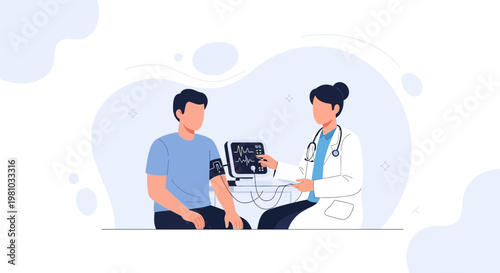 Doctor checking patient's blood pressure with modern medical equipment, healthcare concept