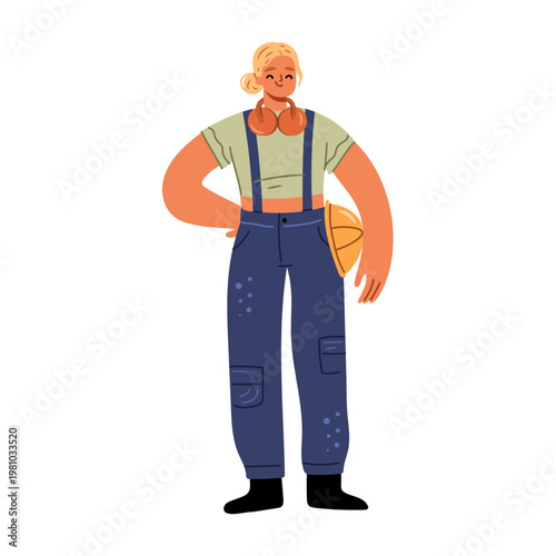 Women engineer or construction worker, builder wearing protective clothes and helmet. Vector in flat style, isolated female character, staff working on home renovation projects or manufacture